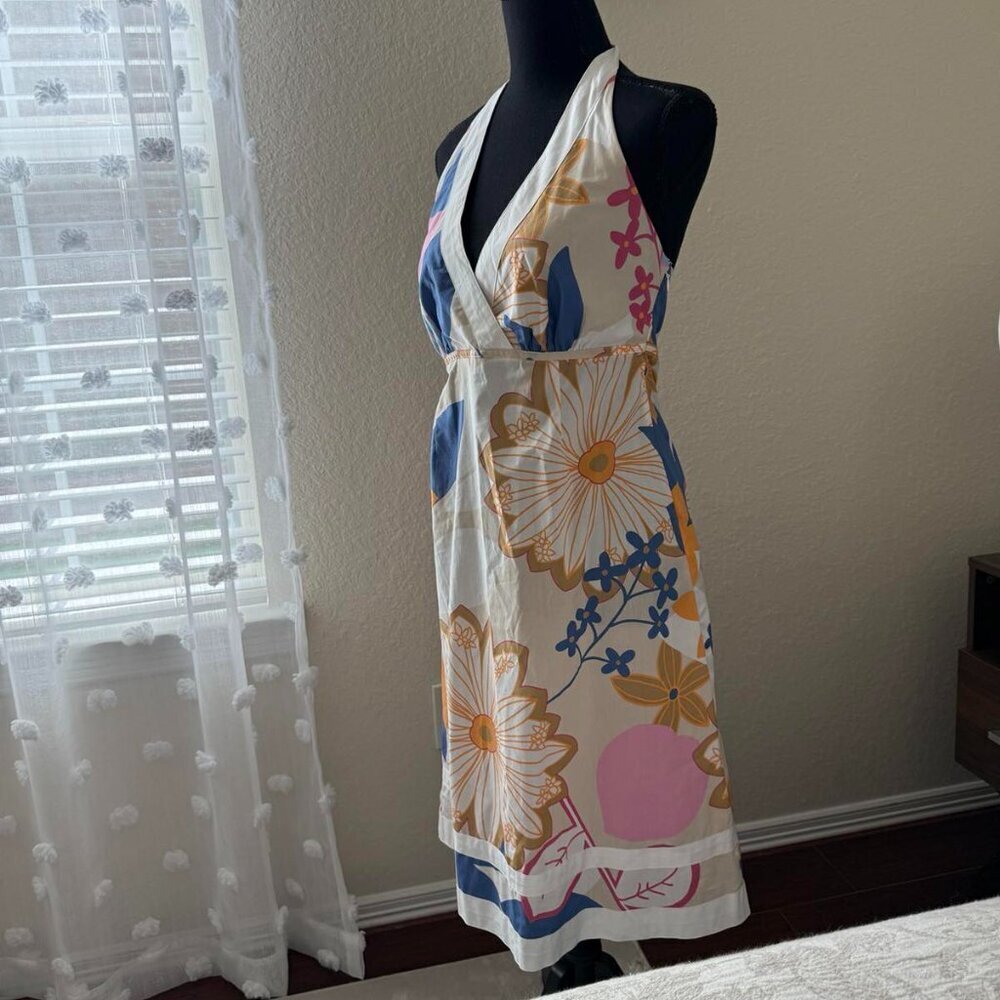 Tommy Hilfiger Cotton Floral A-Line Dress With Tie Neck Size 4
